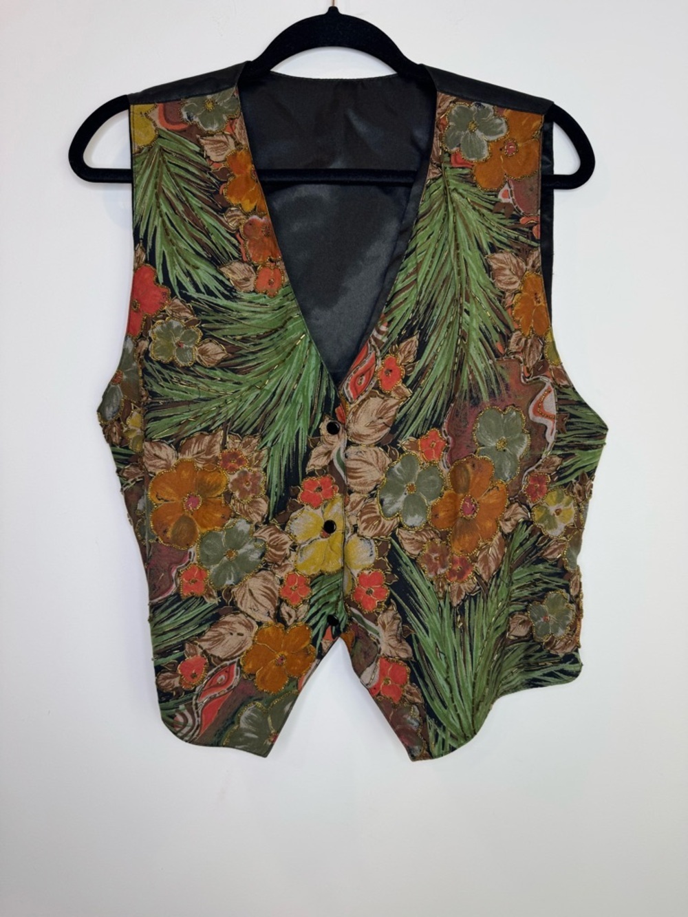 Vintage Floral Tropical Print V-Neck Women's Vest beaded size XL